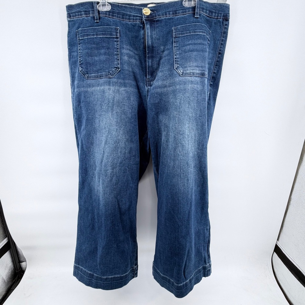 Angels Forever Young Womens 24W Everflex Wide Leg Patch Pocket Denim Jeans Blue
